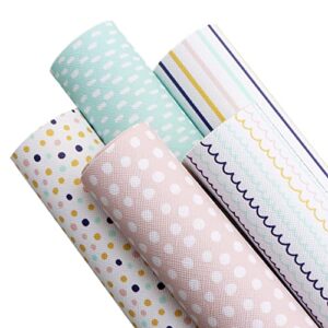 David accessories Dots Stripe Faux Leather Fabric Sheets Kinds of Synthetic Leather Fabric Assorted 5Pcs 7.7" x 12.9" (20 cm x 33 cm) for DIY Earrings Bows (Dots-Stripe)