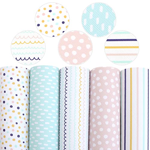 David accessories Dots Stripe Faux Leather Fabric Sheets Kinds of Synthetic Leather Fabric Assorted 5Pcs 7.7" x 12.9" (20 cm x 33 cm) for DIY Earrings Bows (Dots-Stripe)