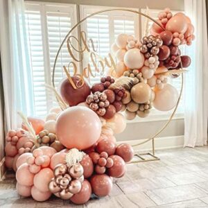 Dusty Pink Balloon Garland Kit, Double Stuffed Nude Blush Balloon Arch Kit with Metallic Champagne Gold and Gold Confetti Balloons, Beige Boho White Balloons for Wedding Bridal Birthday Decorations