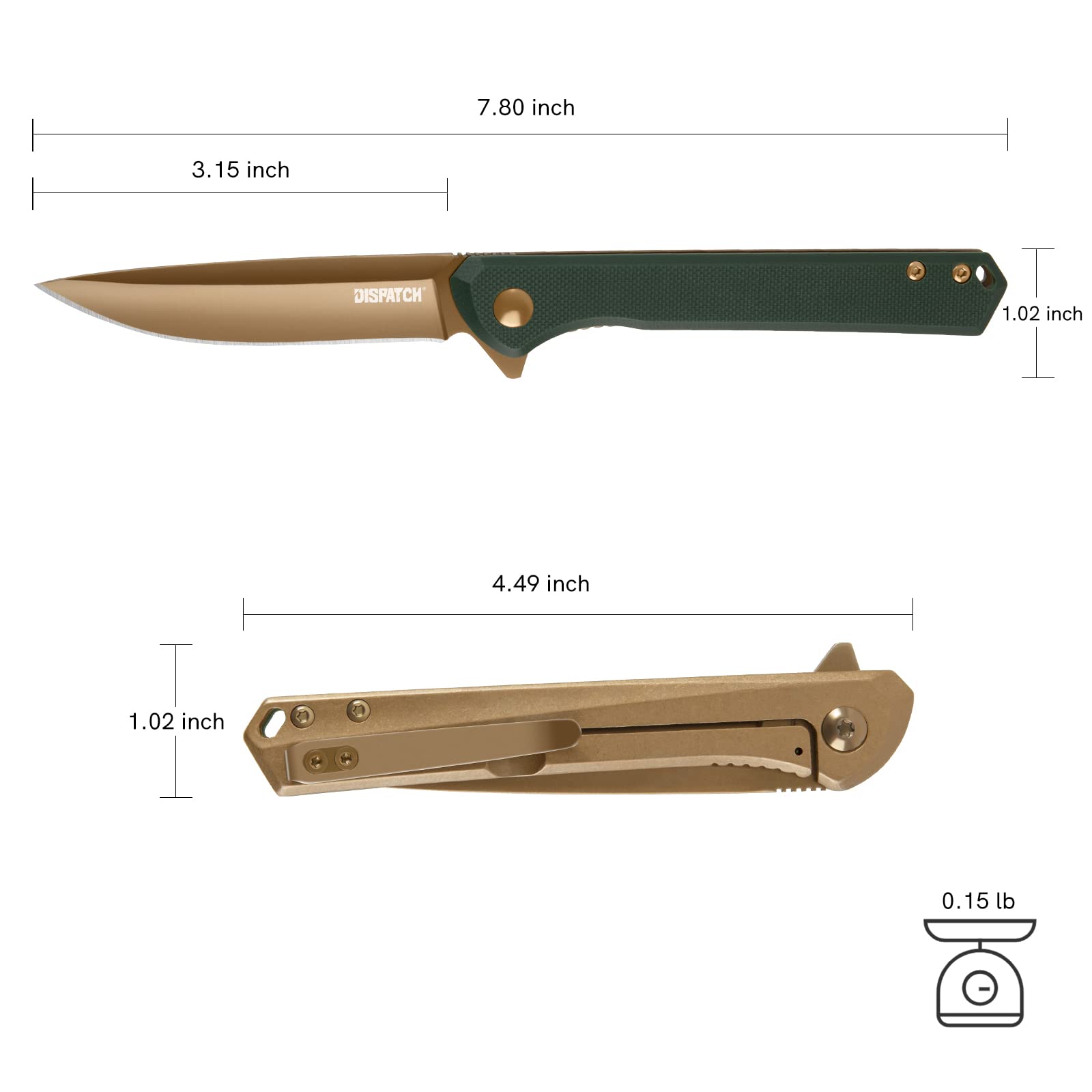 Dispatch Tactical Folding Pocket Knife with D2 Titanium Sanding Blade and Non-Slip Green G10 Handle, for Survival Outdoor Hunting Camping Hiking EDC Tool Gifts for Women Men