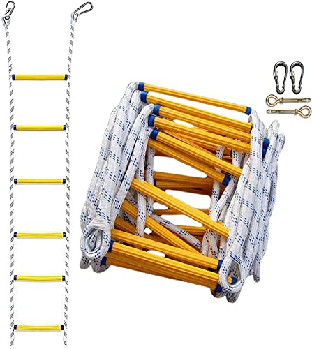 Flame Resistant Emergency Fire Safety Evacuation Ladder,Emergency Fire Escape Ladder Flame Resistant Safety Extension Rope Ladder with 2 Hooks,Homes Reusable Compact & Portable External Ladder