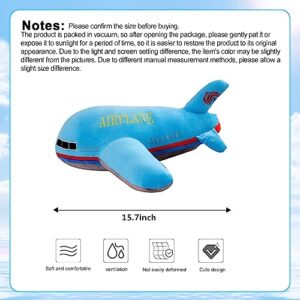 AUCOOMA Stuffed Airplane Plush Toys Blue Plane Pillow,Gifts for Kids Adults 15.7 inches