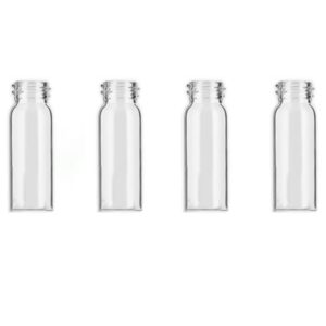 isnuff sample bottle - 5ml clear glass with screw cap lid and scoop - refillable for travel, preservation, test container for spice and small items - 4 pack