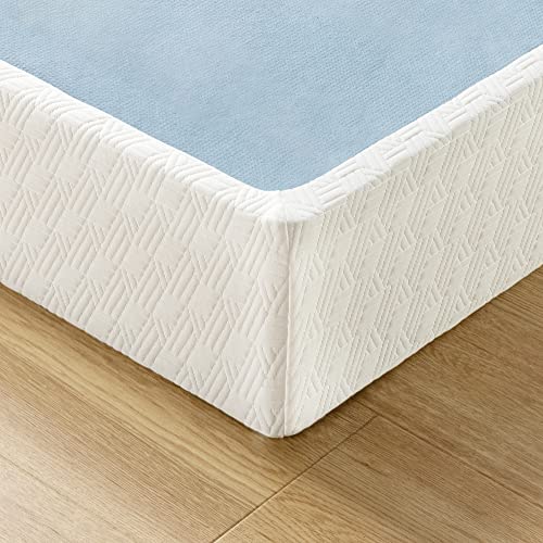 MELLOW 7.5 Inch Metal Box Spring Mattress Foundation with Wood Slats and Fabric Cover, King, White