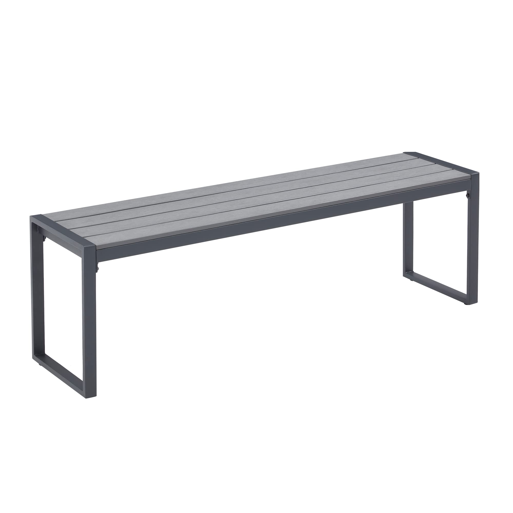 VICLLAX Outdoor Bench for Lawn Garden, Backless Patio Garden Bench, Grey Metal Frame