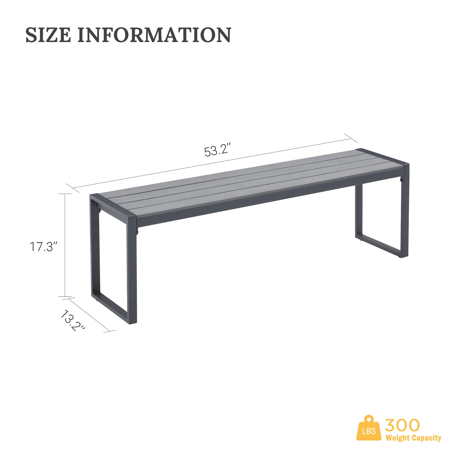 VICLLAX Outdoor Bench for Lawn Garden, Backless Patio Garden Bench, Grey Metal Frame