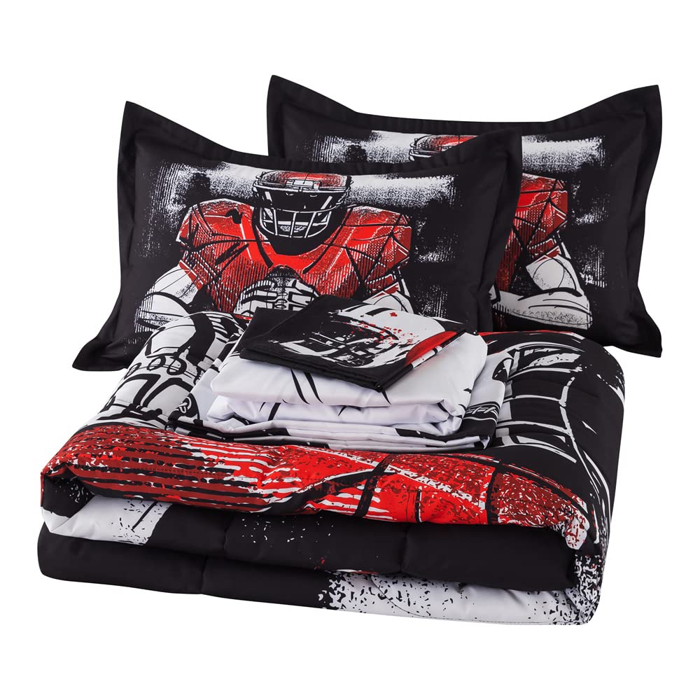 qjmiaofang Football Comforter Set 6Pieces Boys American Football Bedding Set Twin Size for Kids Teens Sports Themed Bed in A Bag American Football Player Bedding Set with Black Football Sheet for Home