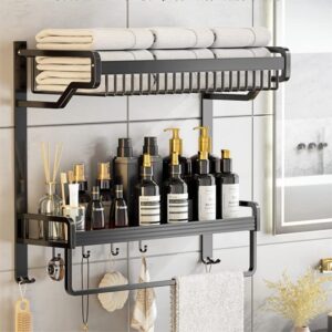 bathroom shelf over the toilet storage shelf 2 tiers floating shelves wall mounted bathroom shelves black metal bathroom storage organizer with towel bar and removable hooks