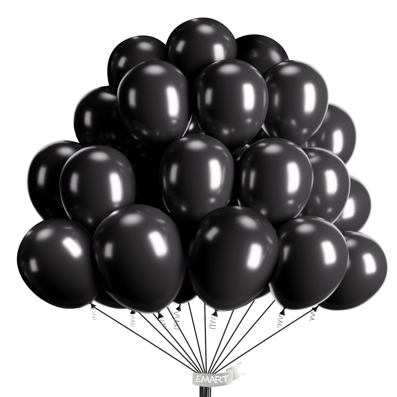 EMART 100pcs Black Balloons 12 Inch with Ribbon, Latex Party Balloons Helium Quaility for Birthday, Wedding, Baby Shower, Balloon Garland Arch, Graduation, Christmas Decor