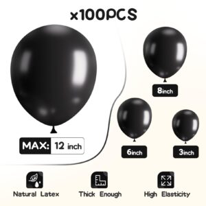 EMART 100pcs Black Balloons 12 Inch with Ribbon, Latex Party Balloons Helium Quaility for Birthday, Wedding, Baby Shower, Balloon Garland Arch, Graduation, Christmas Decor