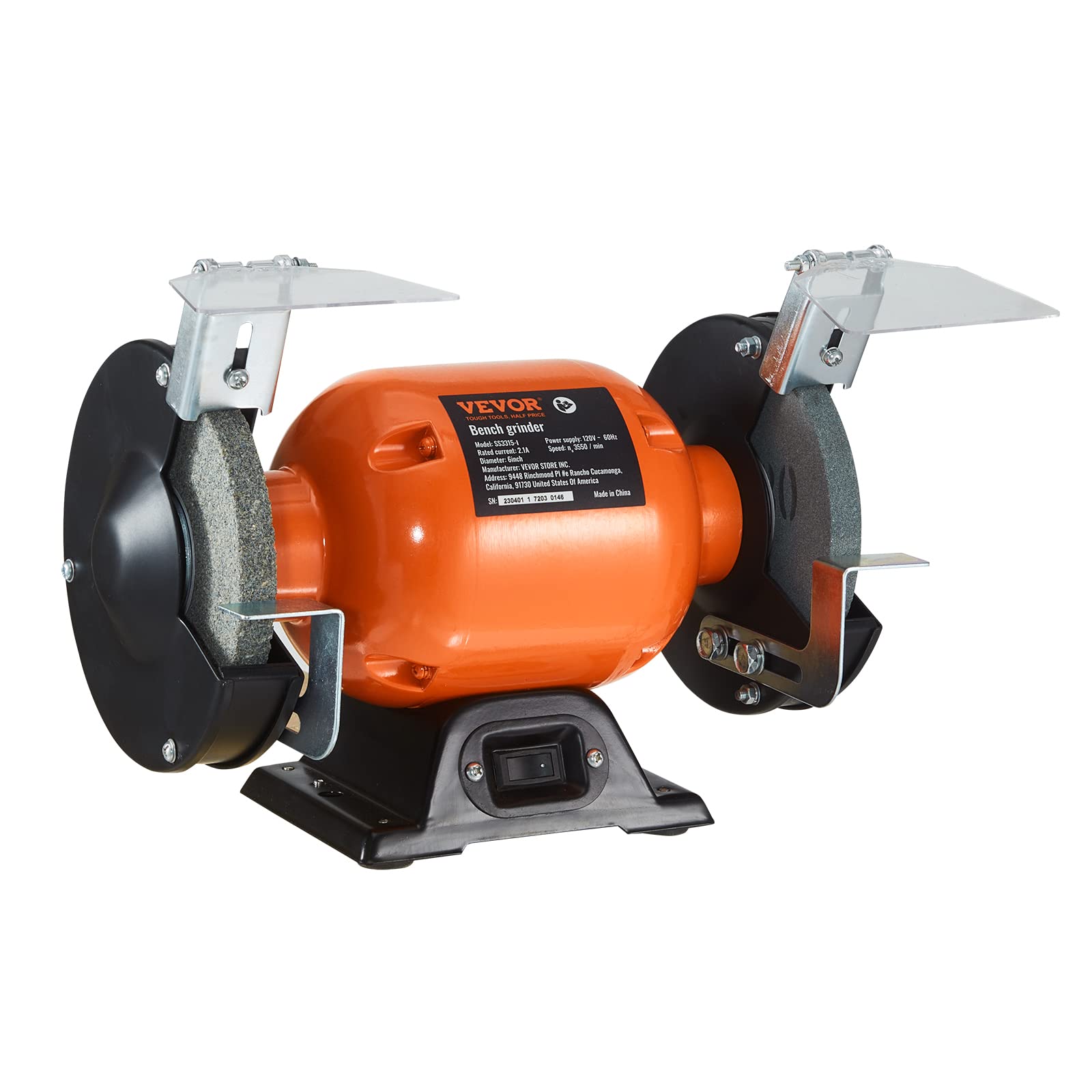 VEVOR Bench Grinder, 6 inch Single Speed Bench Grinder with 2.1A Brushless Motor 3550 RPM Table Grinder with 36/80-Grit Grinding Wheels for Grinding, Sharpening Application