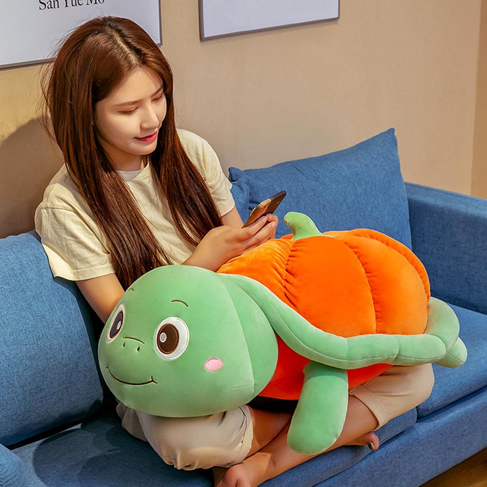 XIYUAN Stuffed Pumpkin Turtle Plush Toy, 20 inch Turtle Stuffed Animal, Turtle Plush Cuddly Soft Pillow, Marine Stuffed Animal, Turtle Plush Pillow（Orange）