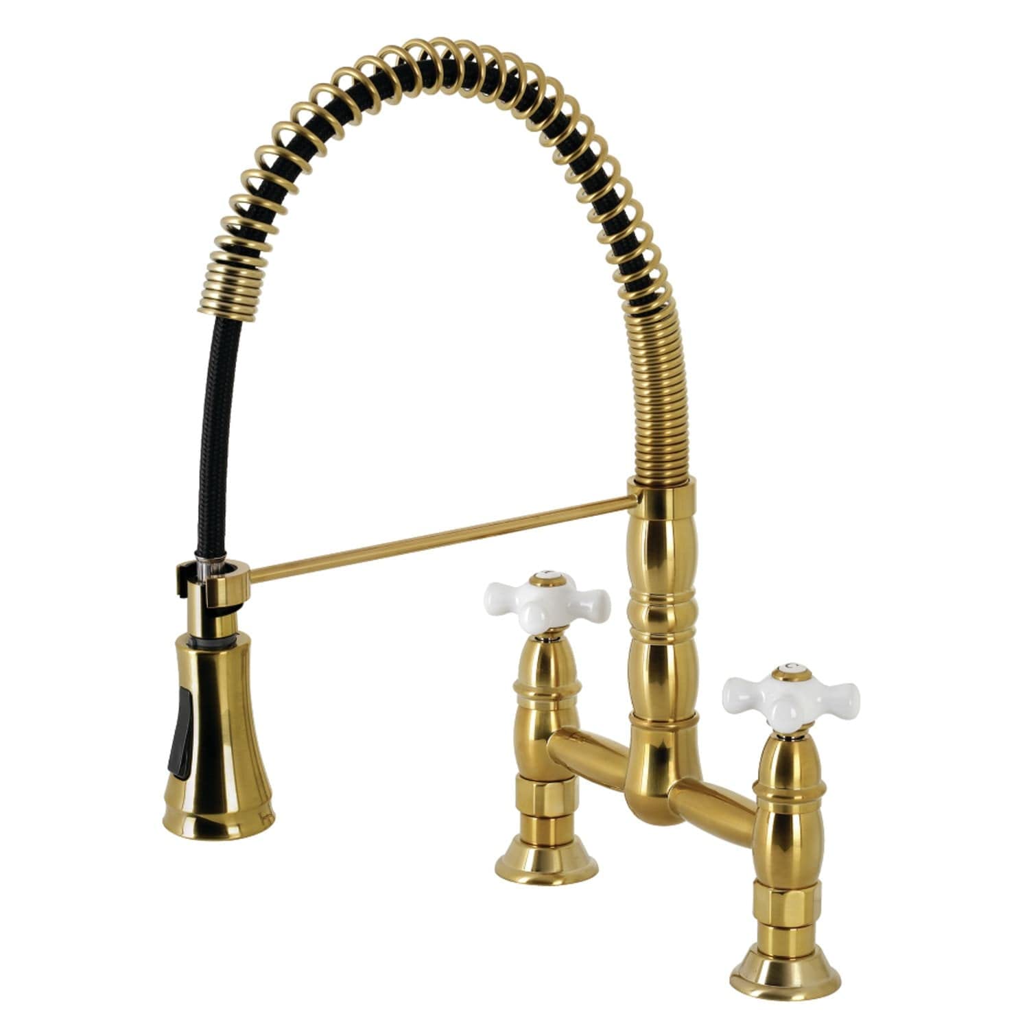 Kingston Brass Heritage Two-Handle Deck-Mount Pull-Down Sprayer Kitchen Faucet Antique Brass Antique