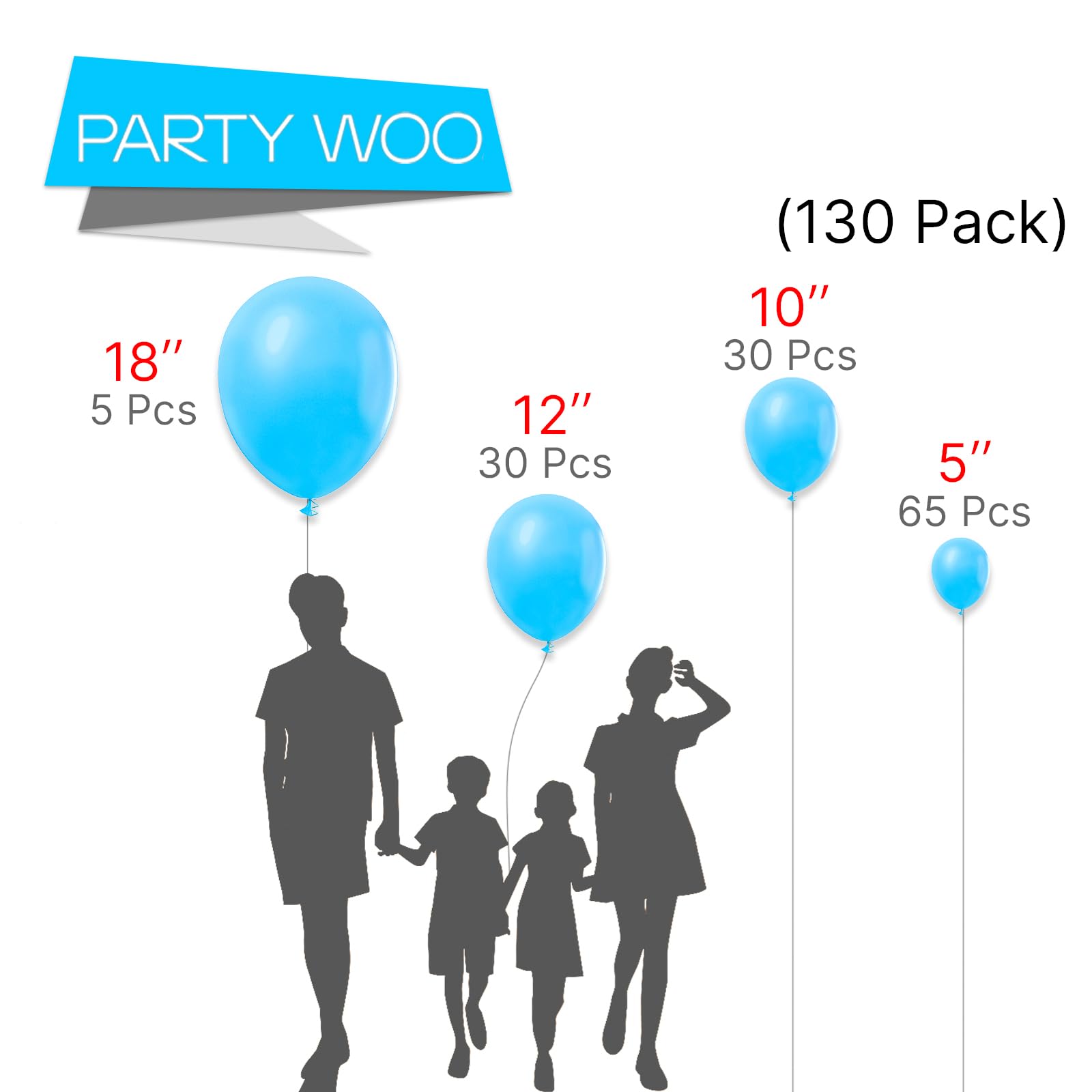 PartyWoo Blue Balloons 130 pcs Sky Blue Balloons Different Sizes Pack of 18 12 10 5 Inch Baby Blue Balloon Arch Kit Balloon Garland for Birthday Graduation Boys Baby Shower Party Decorations Blue-Y20