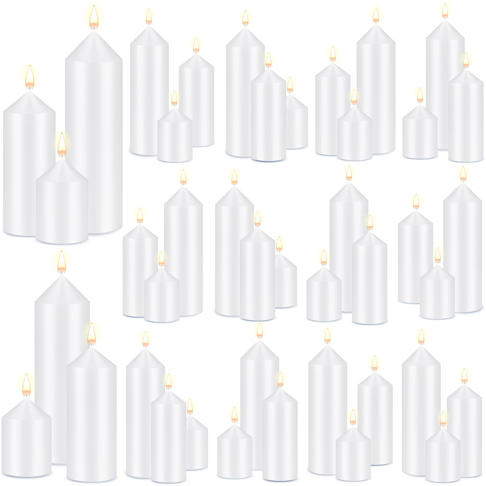 MTLEE Set of 60 White Pillar Candles Bulk 2 x 3, 2 x 5, 2 x 8 in Large Unscented Candle Tall Decorative Emergency Candles Big Cotton Wick Candle for Wedding Home Restaurant Spa Church Decoration