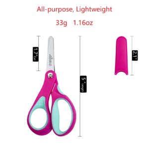 LIVINGO Left Handed Kids Scissors: Blunt Tip Safety Lefty Toddler Child Scissors for School Craft Cutting Paper - 3 Pack 5 inches Comfort Grip Green, Rose Pink, Blue