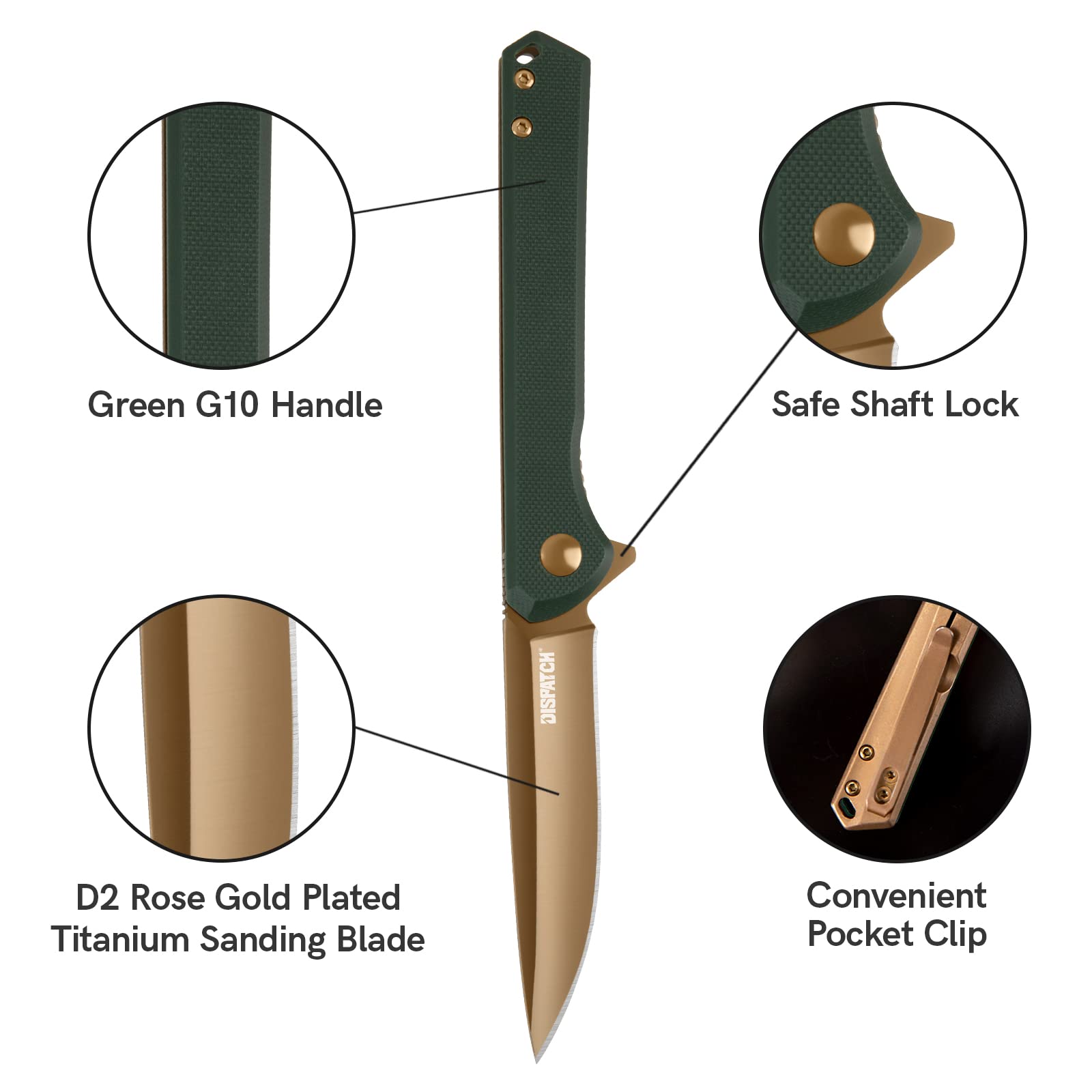 Dispatch Tactical Folding Pocket Knife with D2 Titanium Sanding Blade and Non-Slip Green G10 Handle, for Survival Outdoor Hunting Camping Hiking EDC Tool Gifts for Women Men