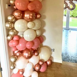 Dusty Pink Balloon Garland Kit, Double Stuffed Nude Blush Balloon Arch Kit with Metallic Champagne Gold and Gold Confetti Balloons, Beige Boho White Balloons for Wedding Bridal Birthday Decorations