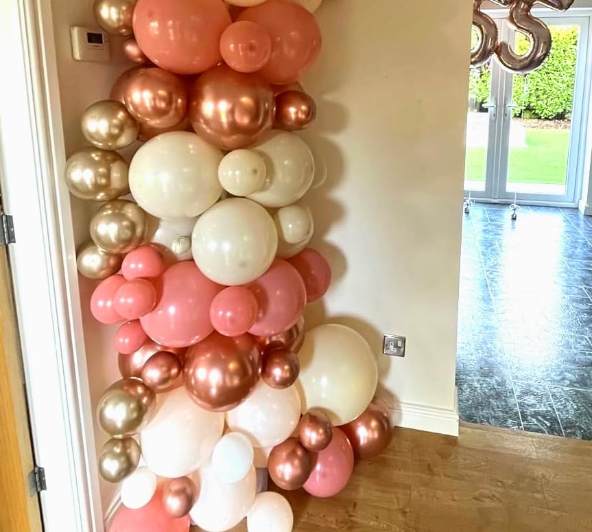 Dusty Pink Balloon Garland Kit, Double Stuffed Nude Blush Balloon Arch Kit with Metallic Champagne Gold and Gold Confetti Balloons, Beige Boho White Balloons for Wedding Bridal Birthday Decorations