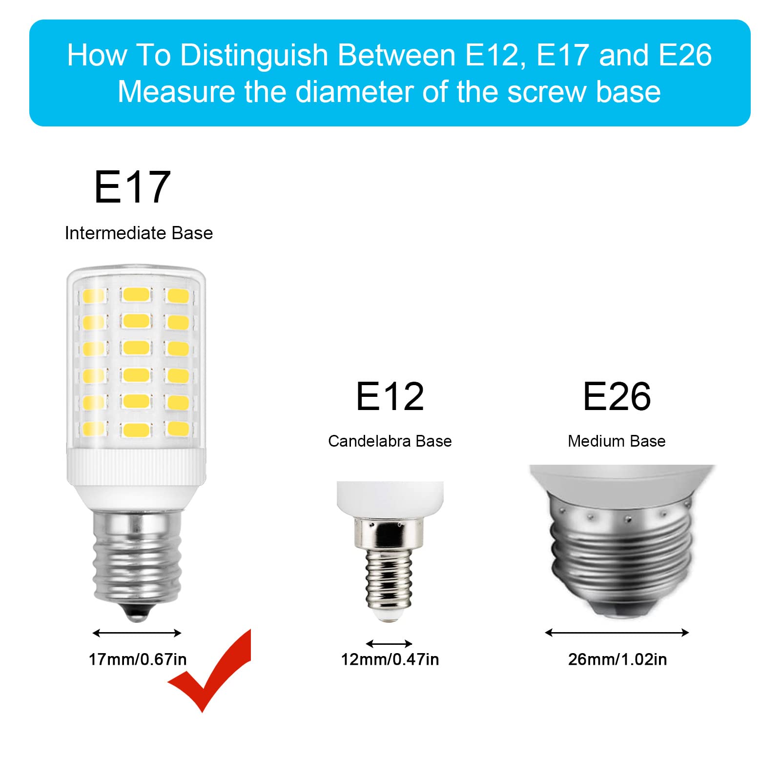 Frigidaire Freezer Light Bulb Replacement E17 LED Appliance Bulb KEI D28A KEL2811 Compact 5304517886 6W Equivalent 60W-70W Daylight White 800LM E17 Intermediate Base Bulbs Not Dimmable (2 Pack)