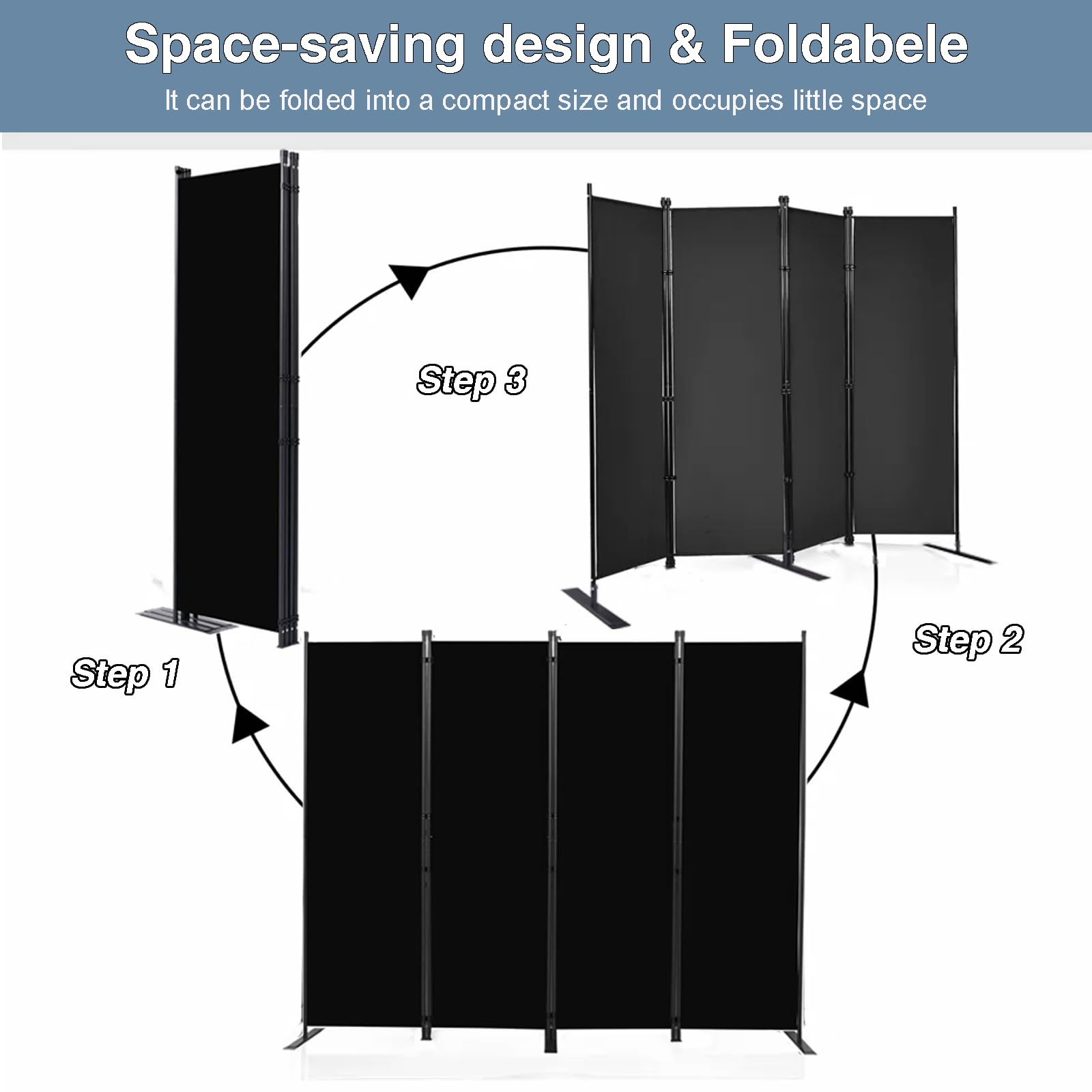 4 Panel Folding Privacy Screens, Folding Privacy Screen for Office, Partition Room Separators, Freestanding Room Fabric Panel (Black)