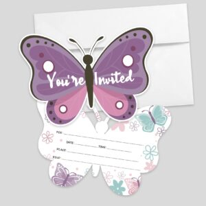 20 sets butterfly shaped fill-in invitations with envelopes,floral baby shower or birthday party invitations invite cards for boys girls teens kids,butterfly birthday baby shower bridal shower invites