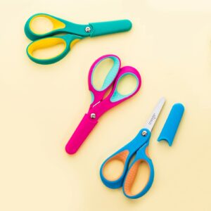 LIVINGO Left Handed Kids Scissors: Blunt Tip Safety Lefty Toddler Child Scissors for School Craft Cutting Paper - 3 Pack 5 inches Comfort Grip Green, Rose Pink, Blue