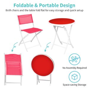 HAPPYGRILL 3 Pieces Patio Folding Bistro Set, Outdoor Foldable Chair & Table Set with Breathable Fabric, Tempered Glass Tabletop, Small Conversation Furniture Set for Porch Balcony Poolside Yard