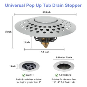 Tub Stopper Bathtub Drain Stopper- Universal Pop Up Tub Drain Stopper for Bathtub Bathroom Sink Drains Anti Clog Sink Drain Filter with Hair Catcher, Easy Install Drain Stopper &Curtain Clips