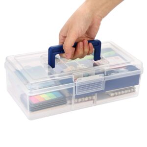 BTSKY Clear Plastic Storage Box with Removable Tray Multipurpose Stationery Storage Box with Handle Handy Sewing Box Art Craft Supply Organizer Home Utility Box (Blue)