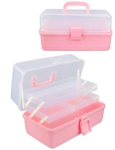 pink craft box art box 3-layer plastic portable storage box with handle, nail sewing organizer, pink toolbox, hair supplies storage box