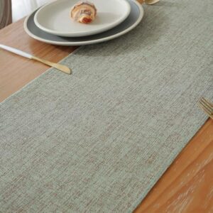 Laolitou Green Table Runners 72 Inches Long for Home Decor, Boho Farmhouse Spring Table Runner, Burlap Linen Style Rustic Dining Table Decor Long, 13x72 Inches, Sage Green