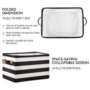 Storage Bins 2 Pack White Black Stripe Fabric Storage Basket for Organizing Closet Shelf Organizer Basket with Handles