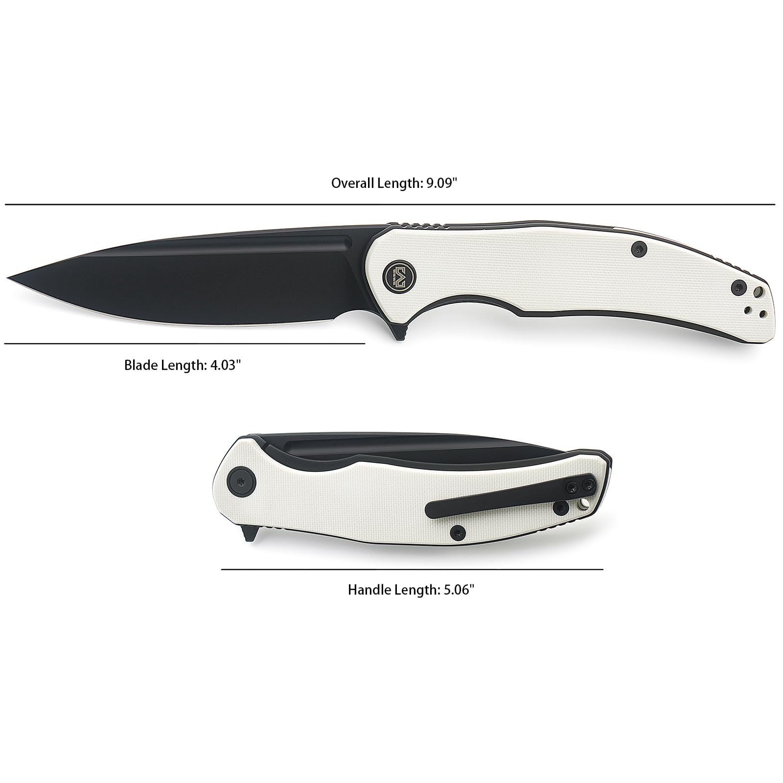 Miguron Knives M Velona Folding Knife,4.03" Black PVD 14C28N Blade White G10 Handle With Titanium Pocket Clip,Camping Hiking Pocket Knife MGR-8003WHII