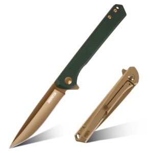 dispatch tactical folding pocket knife with d2 titanium sanding blade and non-slip green g10 handle, for survival outdoor hunting camping hiking edc tool gifts for women men