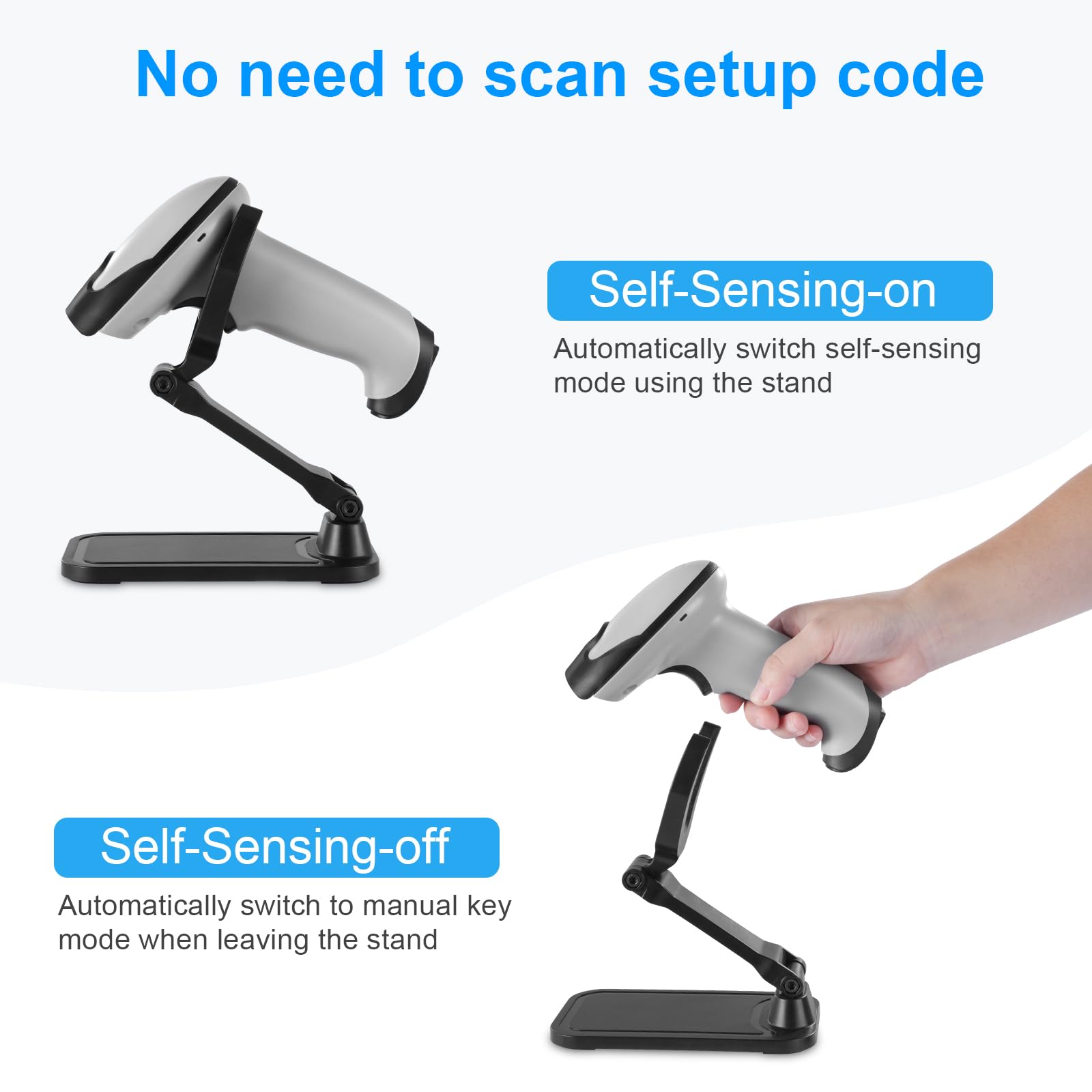 Barcode Scanner with Stand, JRHC Wireless 1D Laser Bar Code Scaners 2.4G Wireless & USB Wired Connection Plug and Play Handheld Bar Code Reader