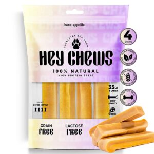 himalayan yak cheese dog chews - x-large yak chews, all natural dog treats - long lasting, easily digestible and rawhide free – yak milk bones for dogs by hewchews(4pk)