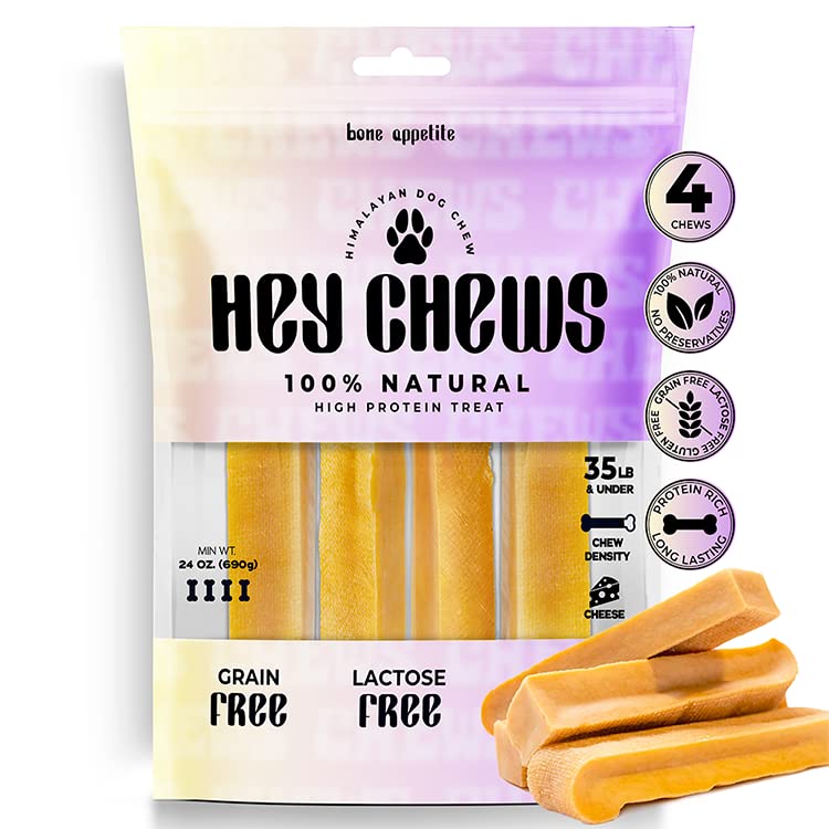 Himalayan Yak Cheese Dog Chews - X-Large Yak Chews, All Natural Dog Treats - Long Lasting, Easily Digestible and Rawhide Free – Yak Milk Bones for Dogs by HewChews(4pk)