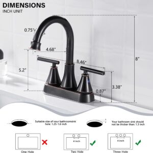 Bathroom Sink Faucet 4 Inch 2 Handle Centerset Oil Rubbed Bronze Lead-Free Modern Bathroom Faucet Vanity Faucet with Pop-up Drain Stopper and Supply Hoses