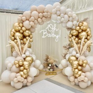 DataMoon White Gold 129 Pcs Balloon Arch Kit - Unique Baby Shower, Birthday, Wedding Decoration, Biodegradable, Unisex