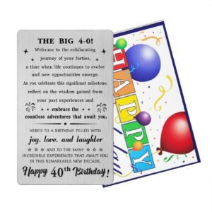 BAZLJY 40th Birthday Card - 40th Birthday Gifts for Men Women - 40 Year Old Birthday Engraved Steel Wallet Card for Him Her