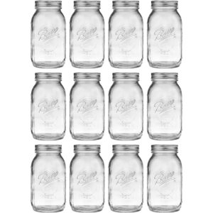 LAIBY Ball Regular Mouth Canning Jars 1 Quart (12 Jars), Ball 32 oz Canning Jars, Silver