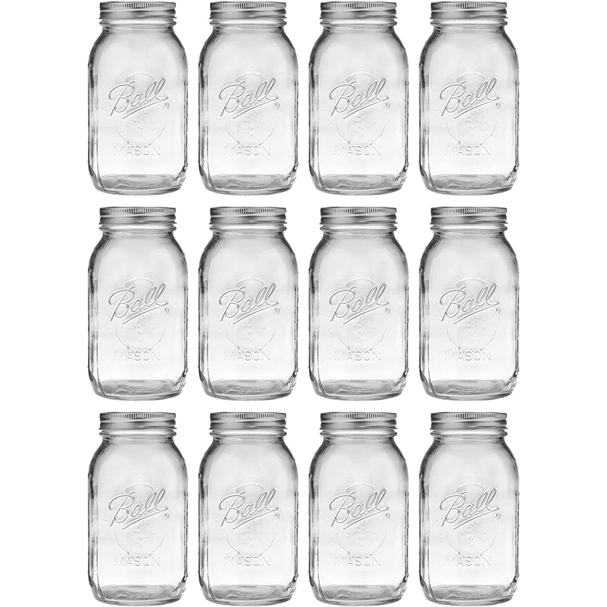 LAIBY Ball Regular Mouth Canning Jars 1 Quart (12 Jars), Ball 32 oz Canning Jars, Silver