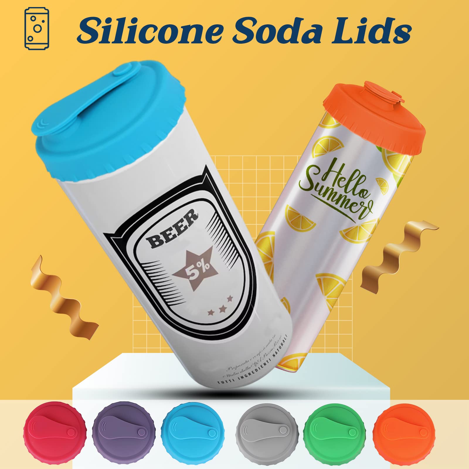 6 Pack Silicone Can Lids - Reusable Pop Can Lids for Standard Size Cans Soda, Silicone Can Tops For Soda/Beer/Juice