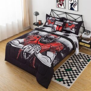 qjmiaofang Football Comforter Set 6Pieces Boys American Football Bedding Set Twin Size for Kids Teens Sports Themed Bed in A Bag American Football Player Bedding Set with Black Football Sheet for Home