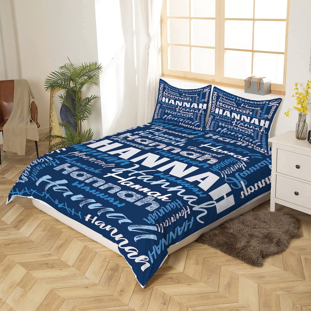 Amazing Personalized Name Bedding Set, Customized Name Bedding Full Twin Queen King, Custom Your Name Comforter Set 3 Pcs Bed Set With Name on It, Custom Name Bedroom Decor for Boys, Girls (Blue)