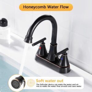 Bathroom Sink Faucet 4 Inch 2 Handle Centerset Oil Rubbed Bronze Lead-Free Modern Bathroom Faucet Vanity Faucet with Pop-up Drain Stopper and Supply Hoses