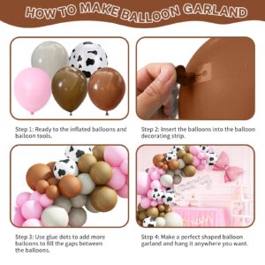 121 Pcs Cow Print Balloon Arch Kit, Pink Nude Brown Tan Apricot Cow Balloon Arch Garland Kit Different Sizes, Balloons Garland Kit for Farm Party Cowboy Party Dcorations Baby Shower Birthday Party