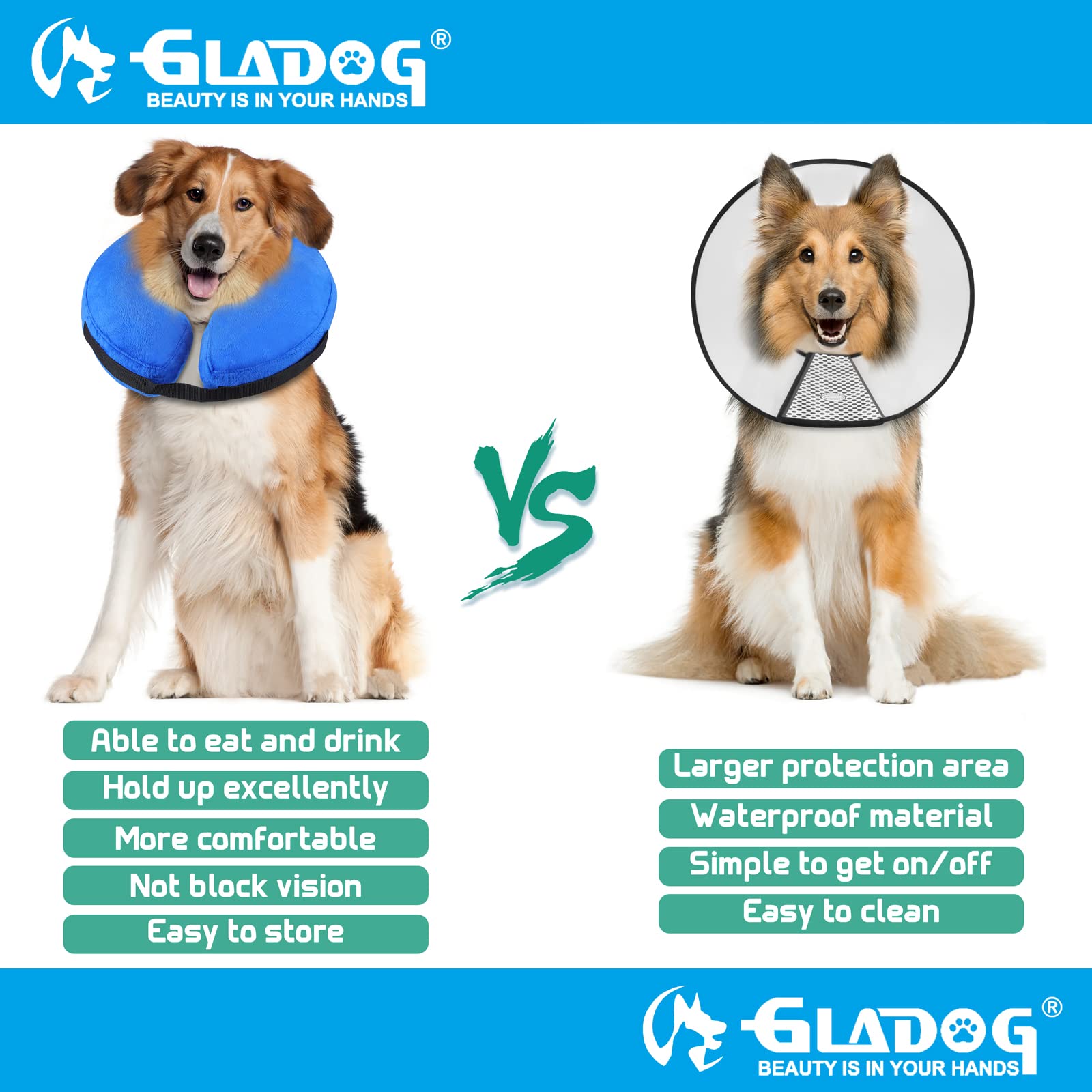 Soft Inflatable Dog Cone Collar Set, Protective Dog Donut Collar with a Comfy Plastic Cone for Dogs After Surgery, 2 E-Collars Protect More Areas, Adjustable Dog Cones for Large Medium Small Dog