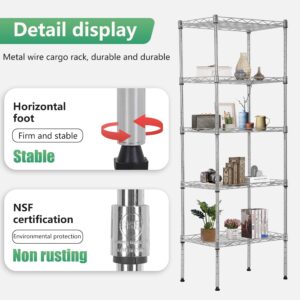 FDW 5 Tier Wire Shelving Adjustable Metal Shelves 17L x 12W x 48H NSF Pantry Shelves Storage Rack Shelving Units for Kitchen Garage Small Places Commercial,Chrome